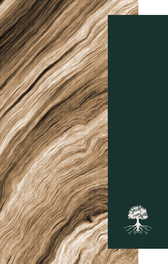 Wood Grain overlayed by green box with company logo
